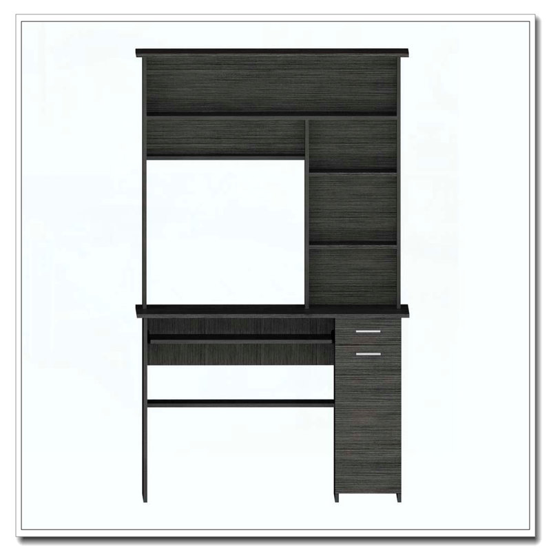 Smokey Oak 2-Drawer 7-Shelf Computer Desk with Hutch, Gray