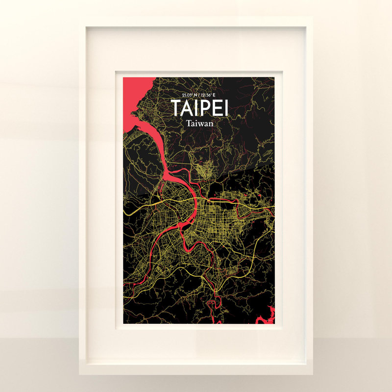 Taipei City Map in Contrast 1 Piece Wall Art, 36cm H x 24cm W x 0.05cm D