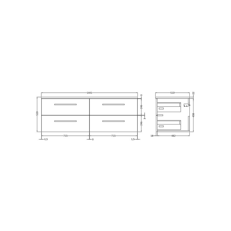 Quartet 144.1cm Double Bathroom Vanity Base Only, Grey Gloss