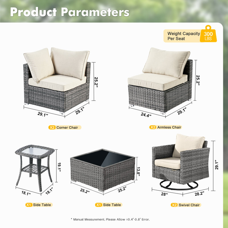 Rebbecca Premium All-Weather Wicker 6 - Person Patio Conversation Set with Cushions, Beige
