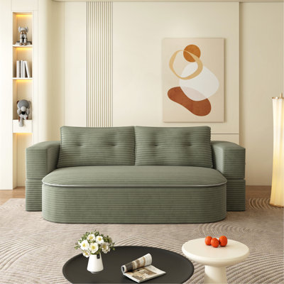 Canapé 78,7 "moderne 2 en 1 pliable avec couverture fonctionnelle et 2 coussins moelleux, canapé en velours côtelé moelleux confortable, canapé-lit convertible, canapé à siège profond pour le salon, la chambre à coucher