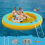 8 Ft Round Inflatable Floating Dock Hammock With Carrying Bag & Detachable Ladder, Yellow And Bright Mint Green