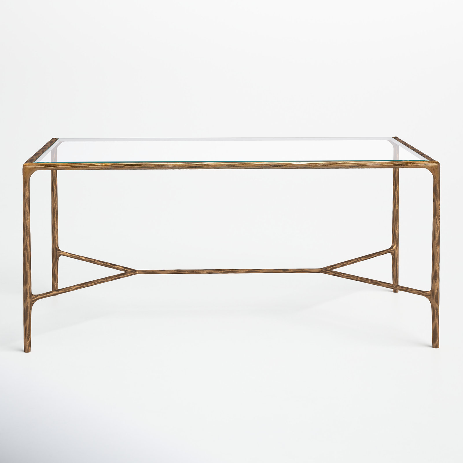 Evelynn 40" Glass Coffee Table, Brass, Clear