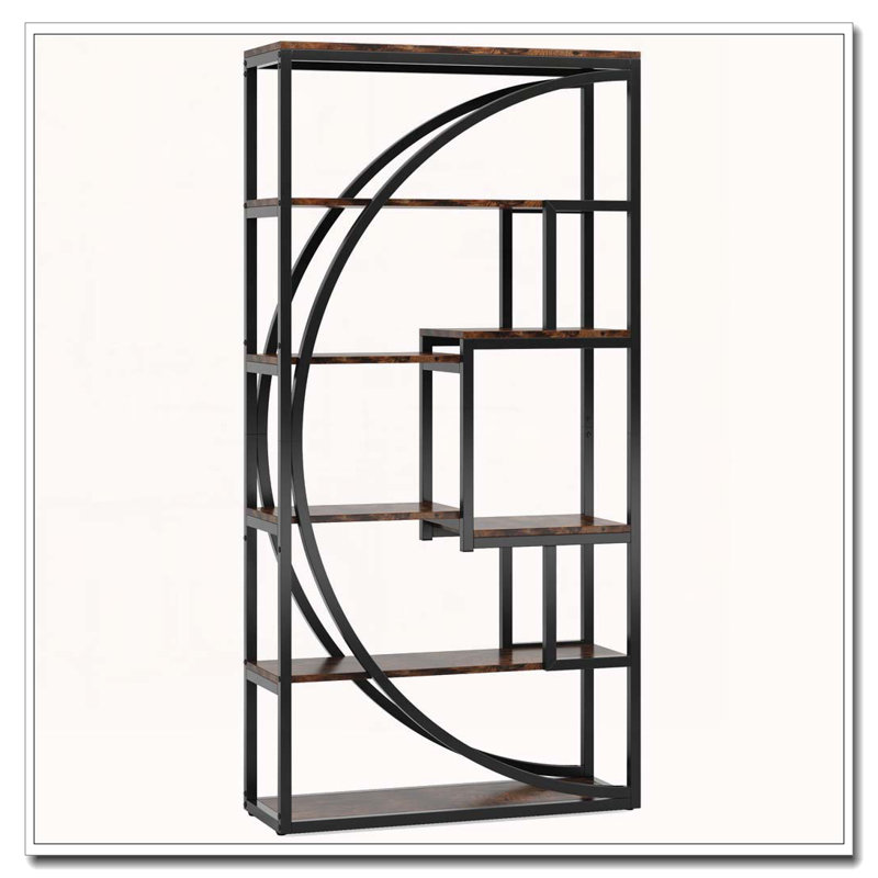 70.47"Height Industrial 5-Tier Rustic Brown Etagere Bookshelf With 8 Open Shelves Organizer For Living Room, Rustic Brown
