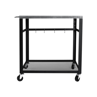 2-Tier Outdoor Prep Cart with Mesh Shelf - Stainless Steel BBQ Table with Lockable Wheels, Hooks & Bottle Opener, Rolling Utility Cart for Grills, Kitchen & Patio