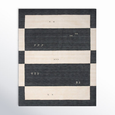 Santiago Cream Black Handmade Wool Geometric Rug