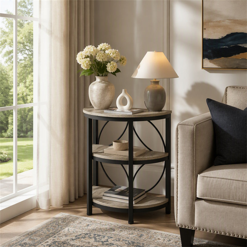 Table de bout demi-ronde, Grey / Black, Grey