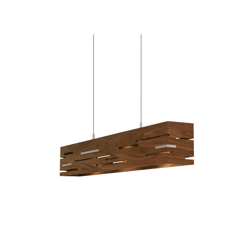 Aeris Linear LED Pendant - 3500K, 8" H x 54" W x 6" D, Oiled Walnut, Brushed Aluminum