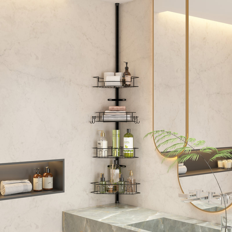 Serviteur de douche en coin avec 4 paniers réglables, Noir