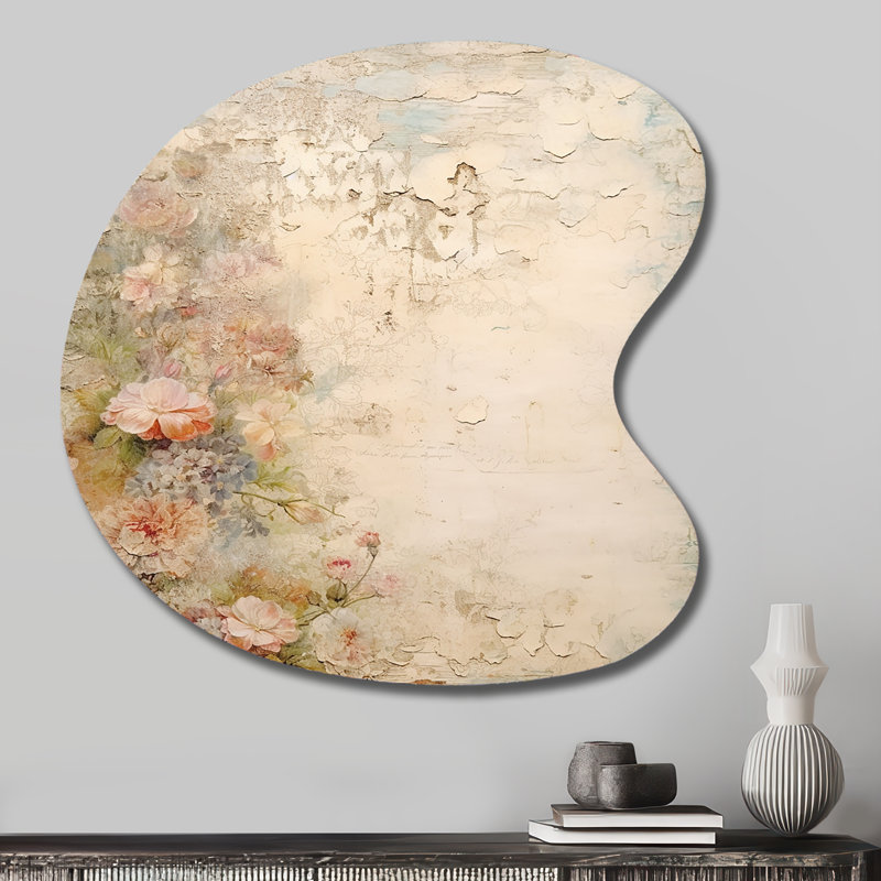 «Rustic Bouquet Pink Roses», art mural asymétrique en métal en forme de goutte de rose, H 27 po x l 27 po