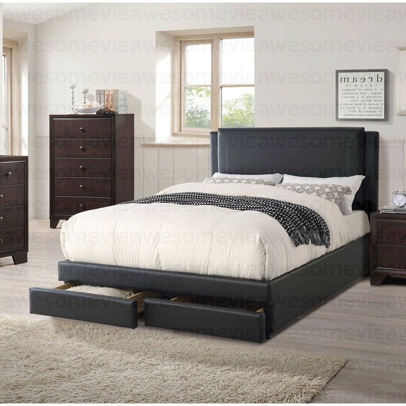 Ensemble de lit 1 pièce noir luxueux avec grand lit et tiroirs de rangement FB Modern, Grand
