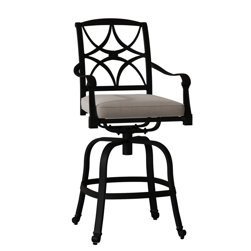 Wiltshire Outdoor Swivel Bar Stool, Textured Black, 30.25", Canvas Navy Sunbrella® Canvas