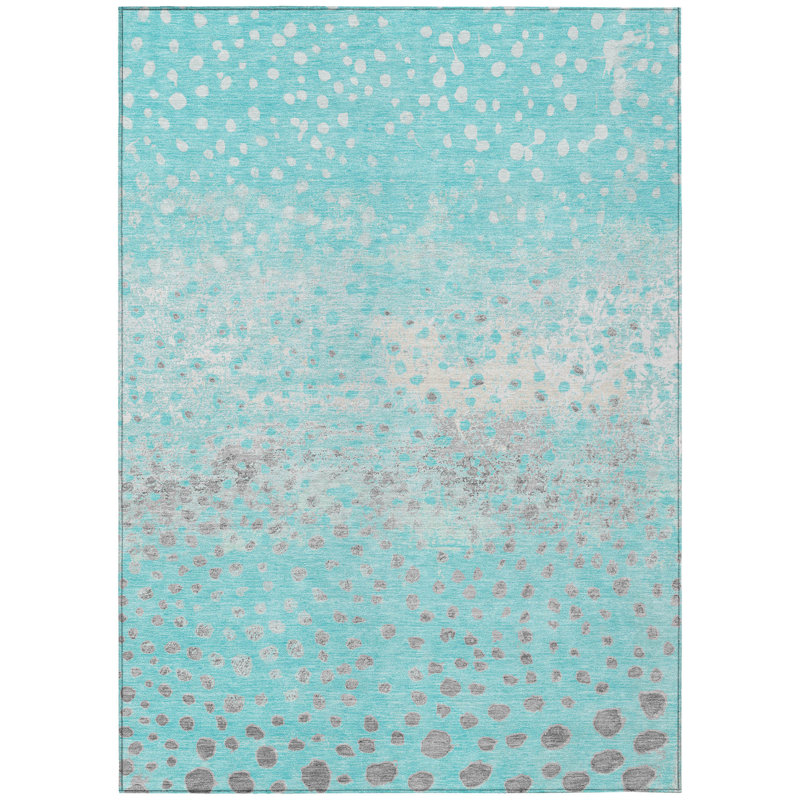 3' X 5' Aqua And Teal Blue Abstract Washable Indoor Outdoor Area Rug