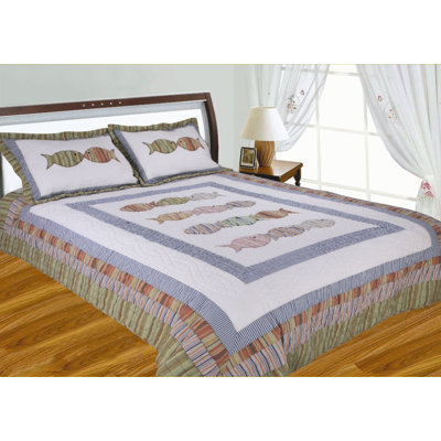 Handcrafted Fish Quilted Throw Blanket