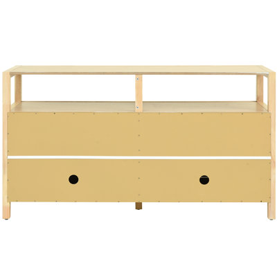 Bohemian Modern Storage With Solid Wood Frame, 3 Shelf Positions, No Push-open, Tidy Your Space Buffet Cabinet Ash Veneer Finish, Shelves Adaptable, Push-open Design, Dining Room Utility