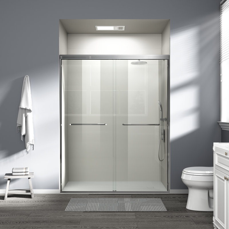 56-60 In. W X 72 In. H Double Sliding Shower Door, Semi-Frameless Bypass Bathroom Sliding Door With 1/4" (6Mm) Tempered Glass For Walk-In Shower, Brushed Nickel
