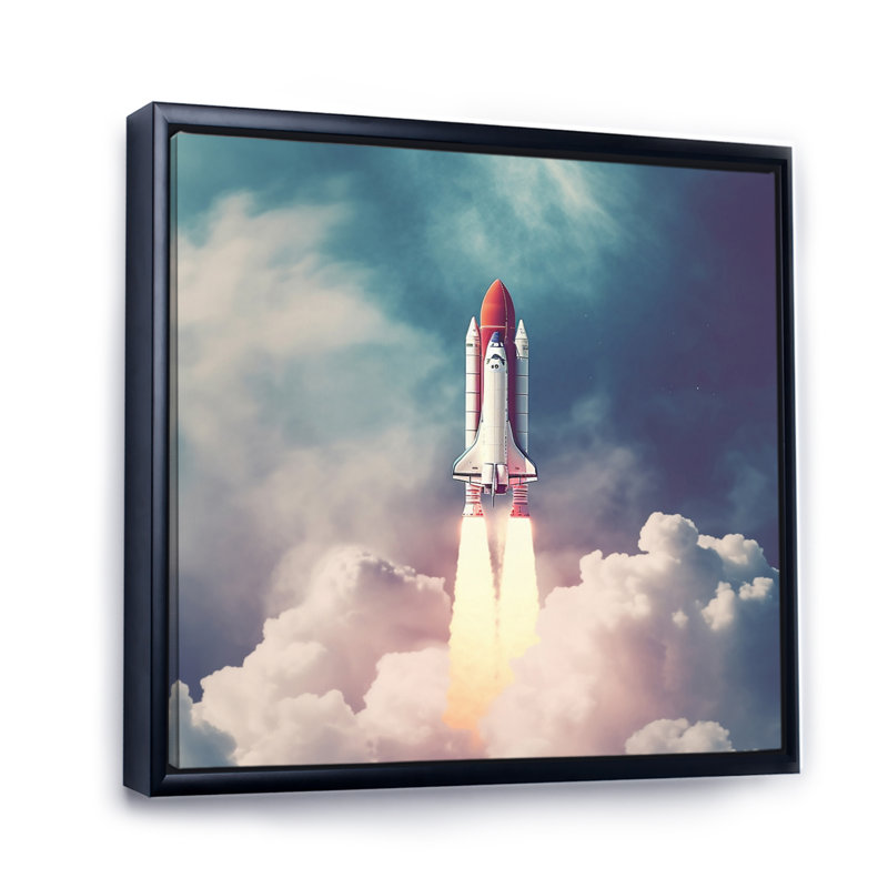 " Space Ship Taking Off I ", Black Floater Framed, 30" H x 30" W x 1" D