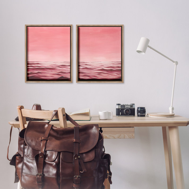 «Pink Calm Seascape», ensemble de 2 toiles flottantes encadrées par Grace Popp, Cadre flottant orme Montalcino
