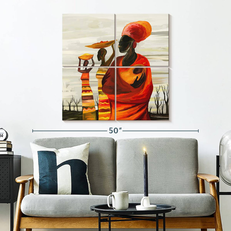 Femmes de Leisha habillées d'orange, H 32 po x l 32 po