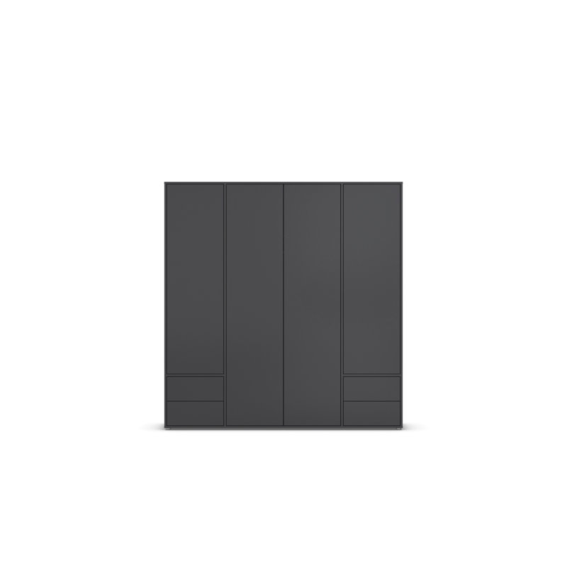 Hinged door wardrobe NABILA with push-to-open function MADE IN GERMANY, Grey Metallic, 194cm H x 187cm W x 53cm D