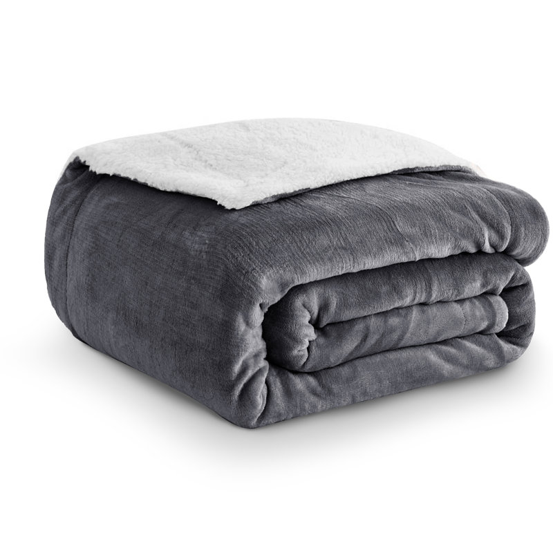 Soza Sherpa Fleece Dual Sided Fur Thick Reversible Blanket Throw, W200 x L240cm, Grey