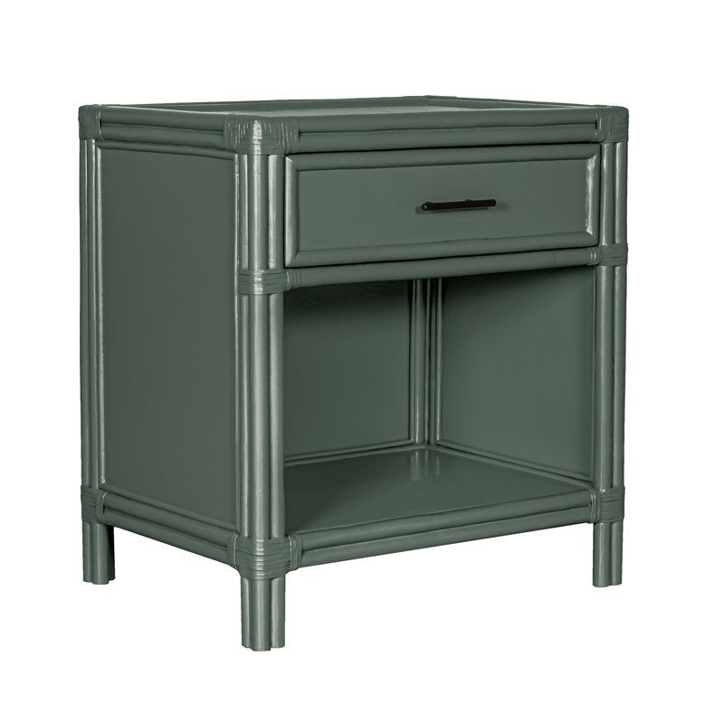 Clara Collection 1 - Drawer Rattan Nightstand, Evergreen