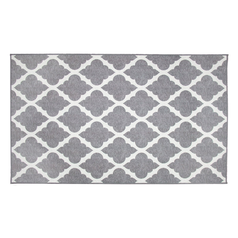 Elegant Gray Trellis 5' x 7' Washable Non-Slip Rug