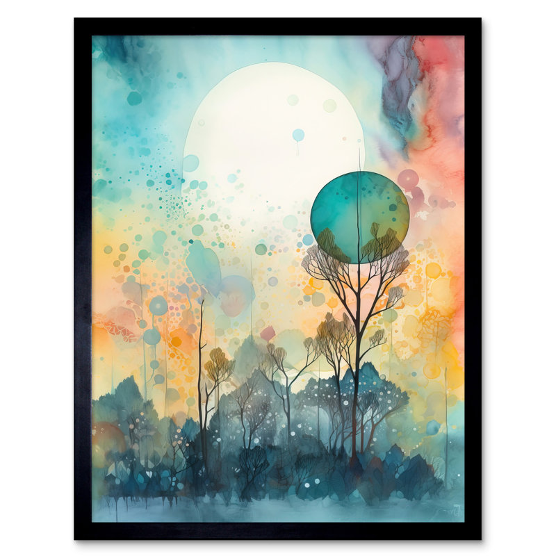 Antavia Winter Forest Landscape Dreamland Partial Sun Eclipse And Snowfall Over Trees - Single Picture Frame Print