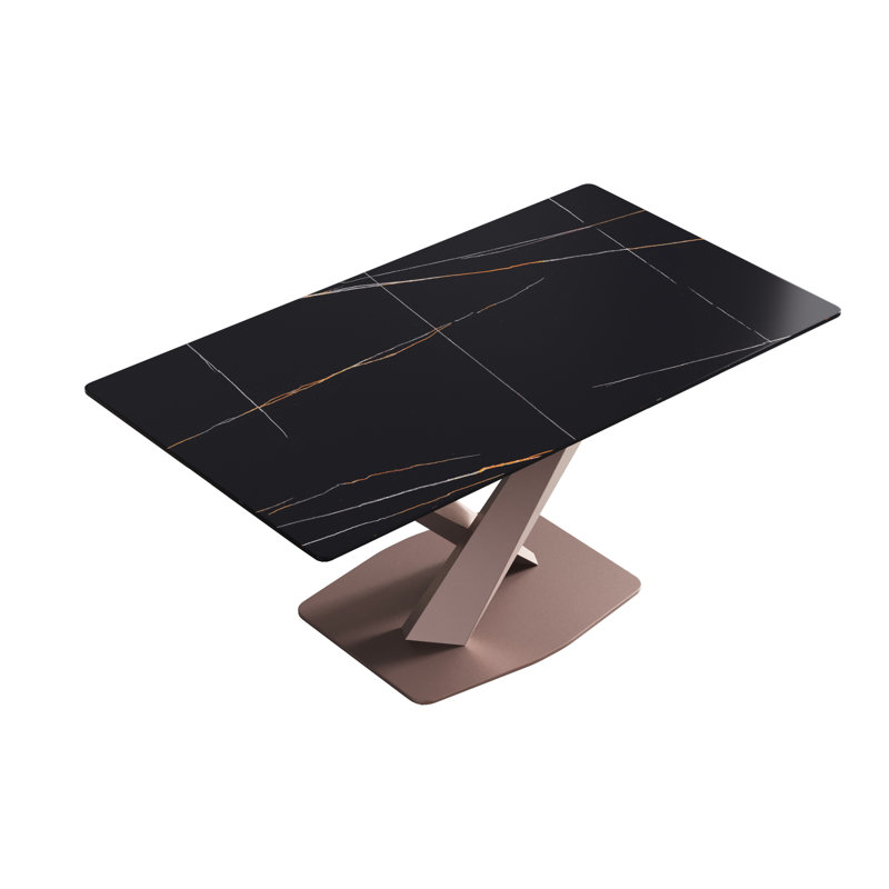 Sintered Stone Dining Table, 29.53” H x 63" W x 35.4" D, Black, Antique Pink
