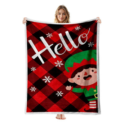 Plaid en flanelle polaire JYK pour Noël, léger, respirant, doux et chaud en microfibre pelucheuse, 127 x 152 cm, motif losanges Hello Elf