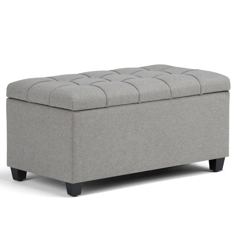 Banc repose-pieds rectangulaire avec rangement capitonné en tissu d'apparence lin 33 po Sienna, Gris colombe
