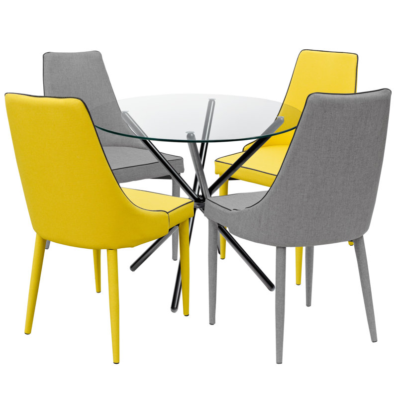 Ayarie 4 - Person Dining Set, Grey/Yellow, Black