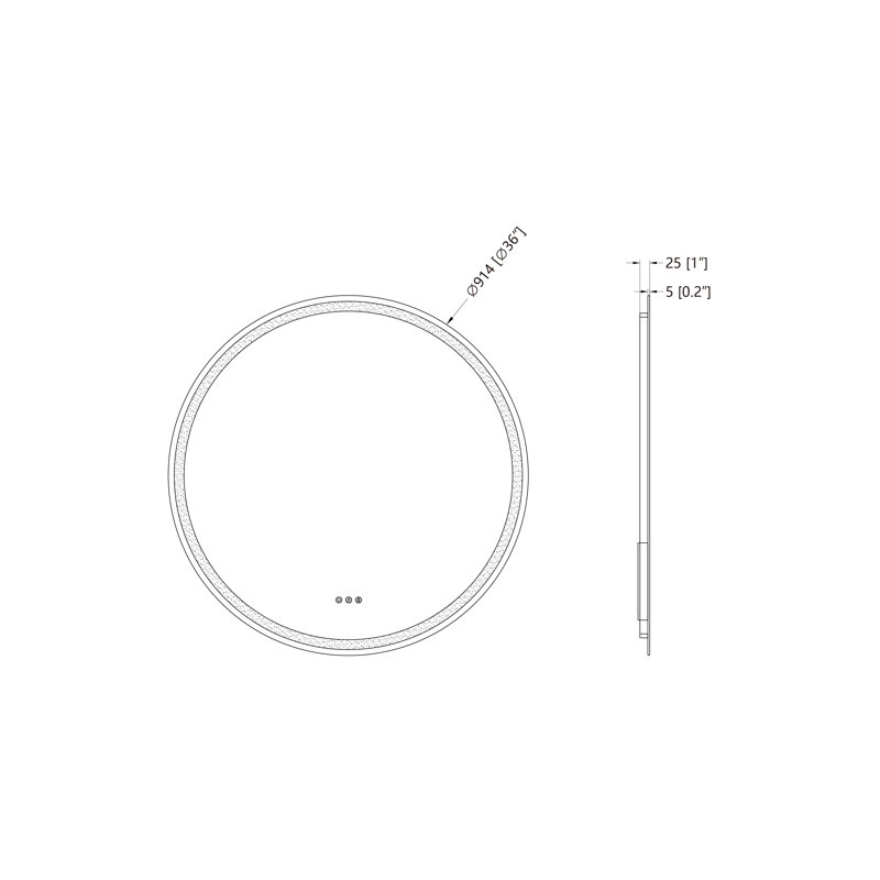 Miroir de salle de bain rond à DEL sans cadre, 36 po x 36 po