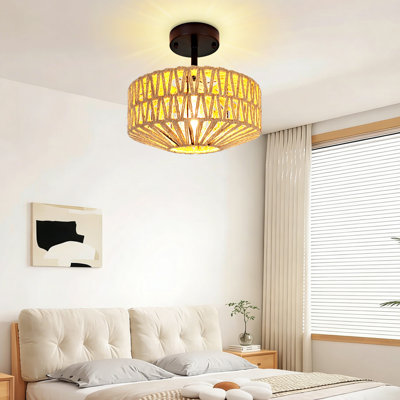 Plafonnier en rotin, lustre semi-encastré tissé à la main Boho pour entrée de cuisine de chambre à coucher de ferme