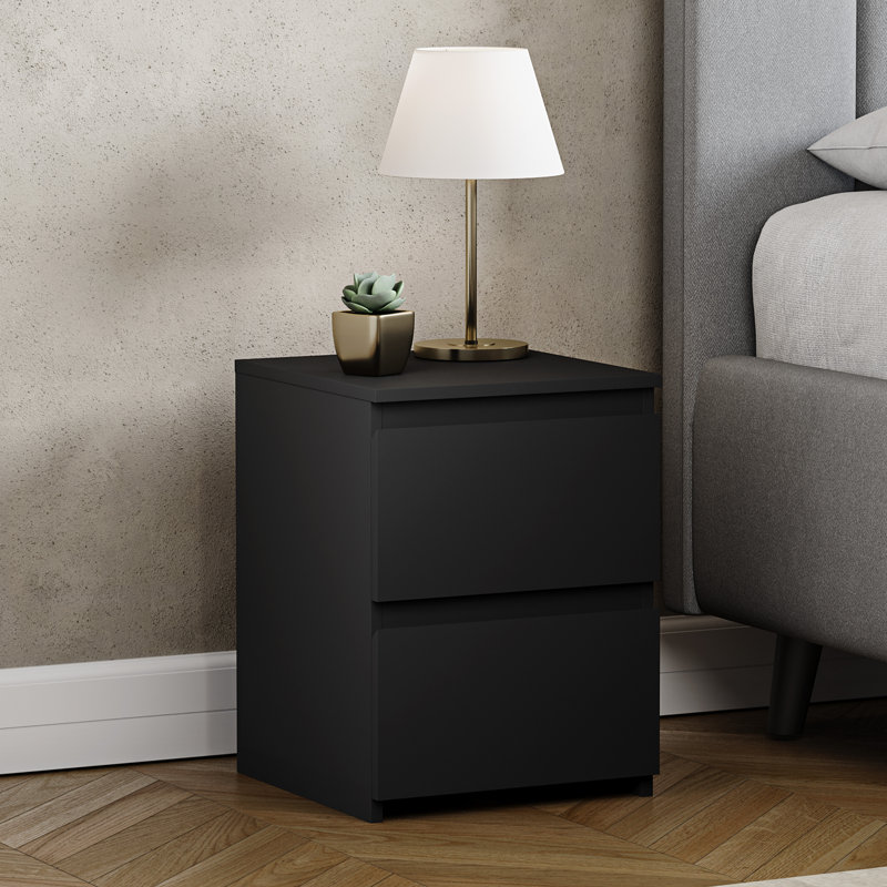Cunha 29.5cm W Particle Board / Chipboard Bedside Table, Black