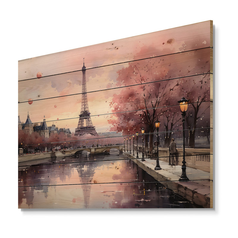 «Pink Twilight Rendezvous In Paris II», reproduction sur bois, H 10 po x l 20 po x P 0,78 po