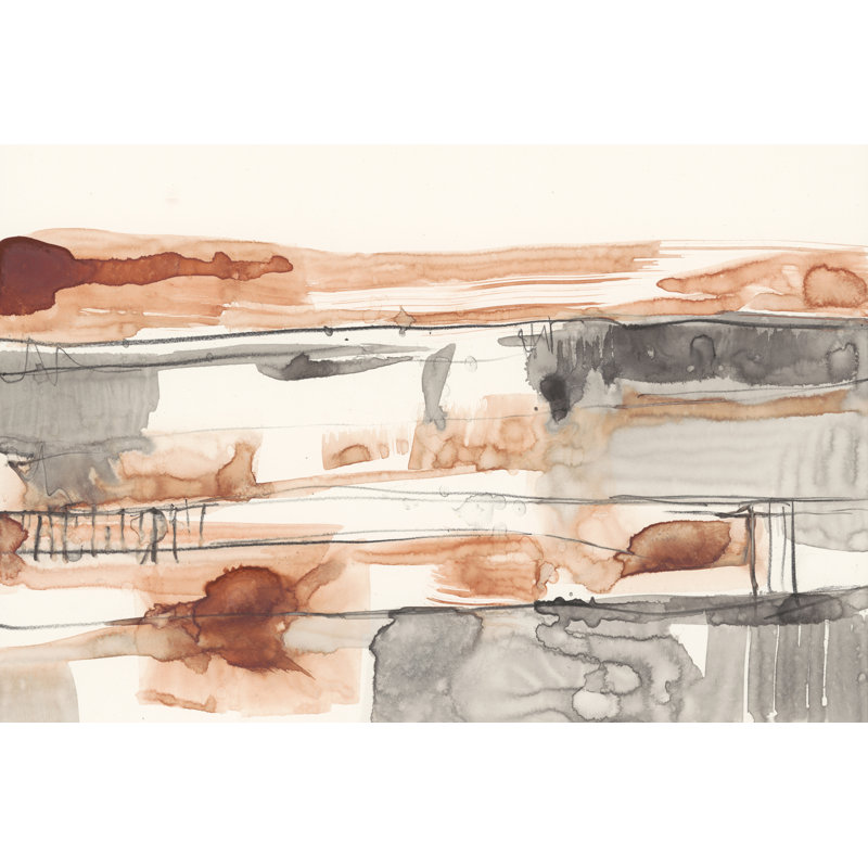 «Terra Cotta Lines II», peinture sur toile, H 8 po x l 12 po, Oui, Papier avec cadre simple noir