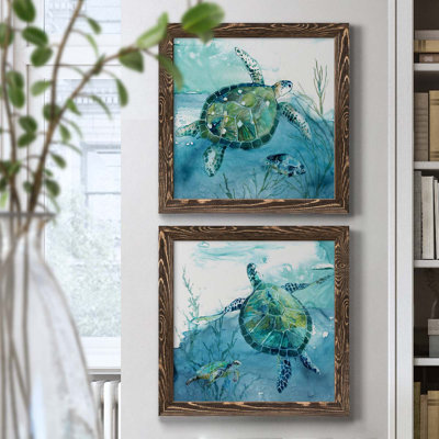 «Delray Sea Turtle I», ensemble de 2 peintures sur toile encadrées