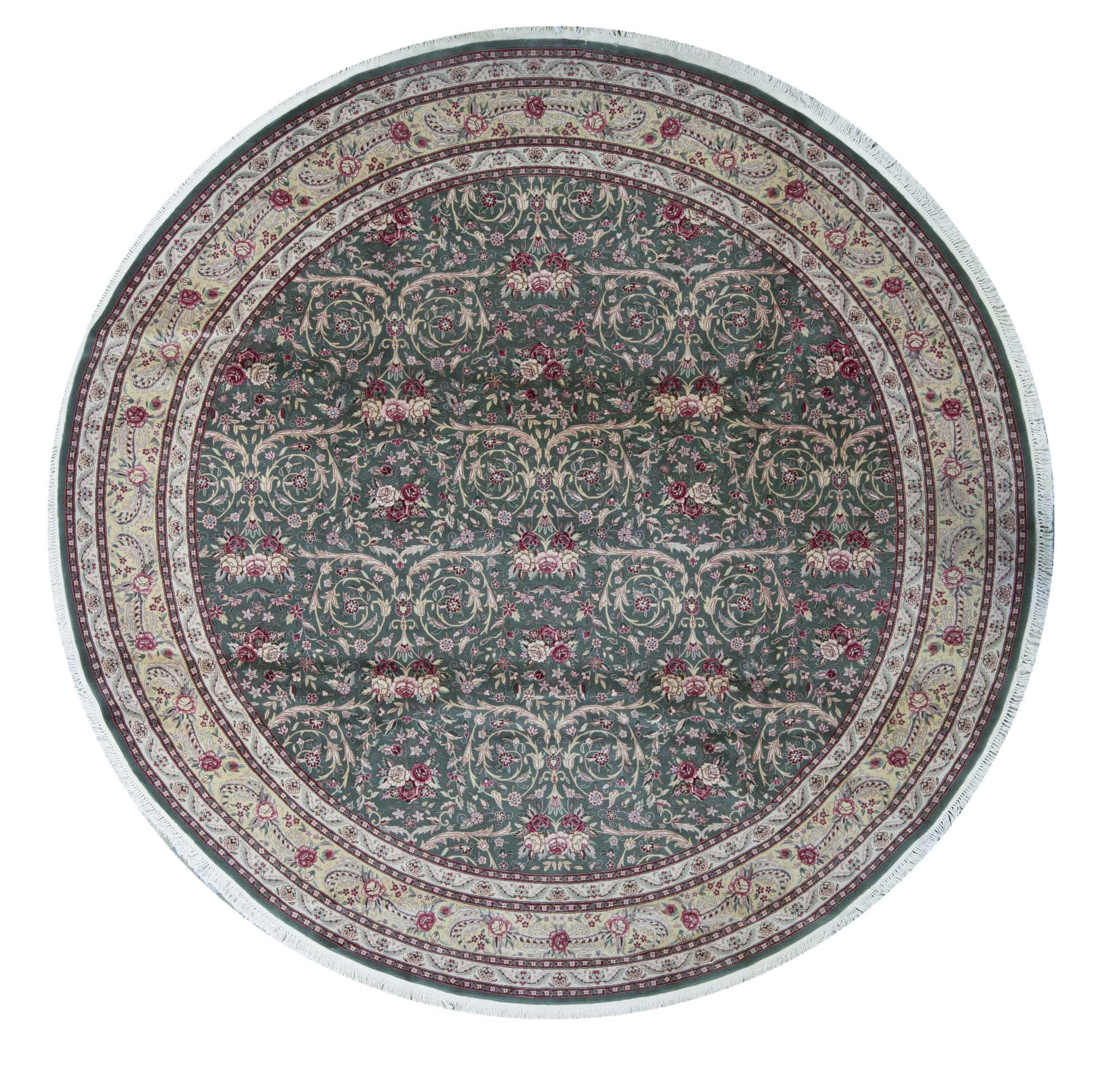 Bokara Rug Co., Inc. HandKnotted HighQuality Green and Gold Round