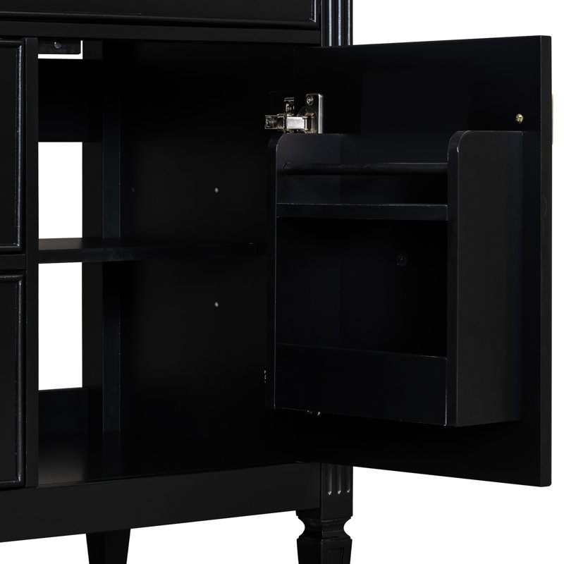 Meuble-lavabo de 30 po avec lavabo simple, structure en bois massif, planches, noir, un tiroir rabattable, deux tiroirs, une tablette réglable, beaucoup de rangement et de style, facile à assembler