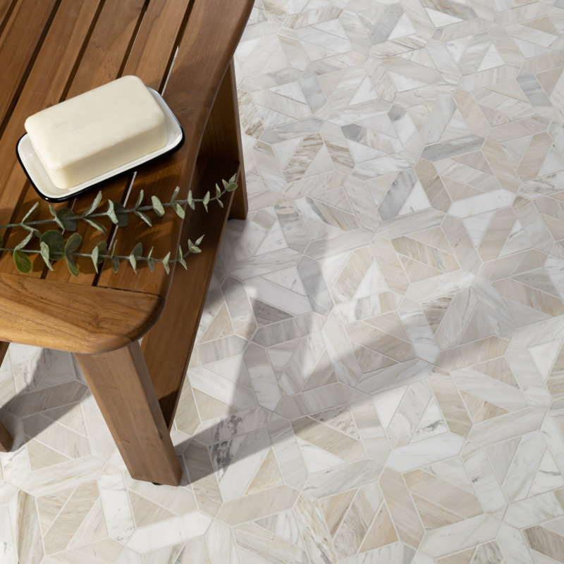 Selene Oro Geometric 12 in. x 12 in. Honed Marble Mosaic Floor and Wall Tile