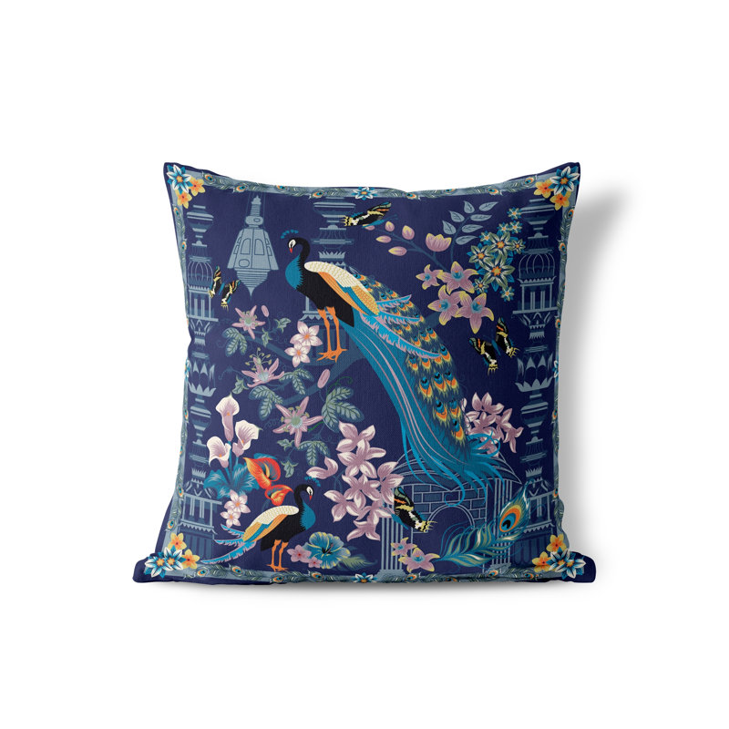 Housse de coussin intérieur / extérieur en polyester Peacock Paradise, 20 po x 20 po, Indigo