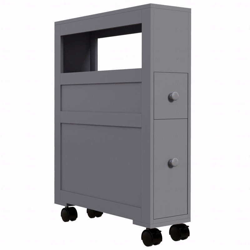 6.25" X 20.5" X 28.25" Wood Rolling Narrow Bathroom Side Storage Cabinet