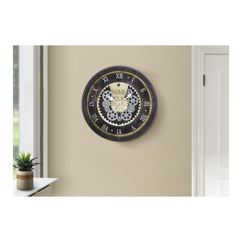 Horloge, 20 po, mécanisme d'engrenage, horloge murale, brun, transitionnel