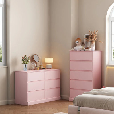 Dornisha 6 Drawer Double Dresser, 47.2" Chest Of Drawers, Modern Bedroom Dresser for Closet and Living Room, Pink