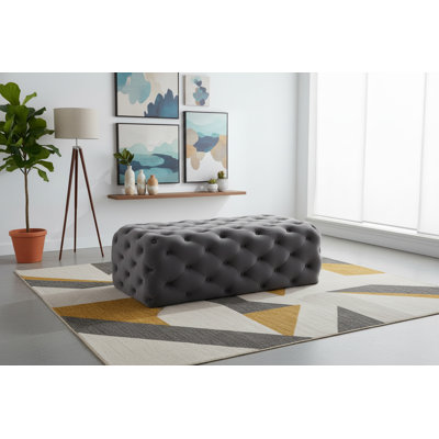 Repose-pieds cocktail rectangulaire en velours capitonné de 52 po Paz