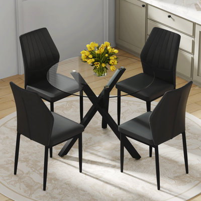 Ensembles de table de salle à manger modernes en verre avec base en métal, chaises ergonomiques en polyuréthane pour la maison