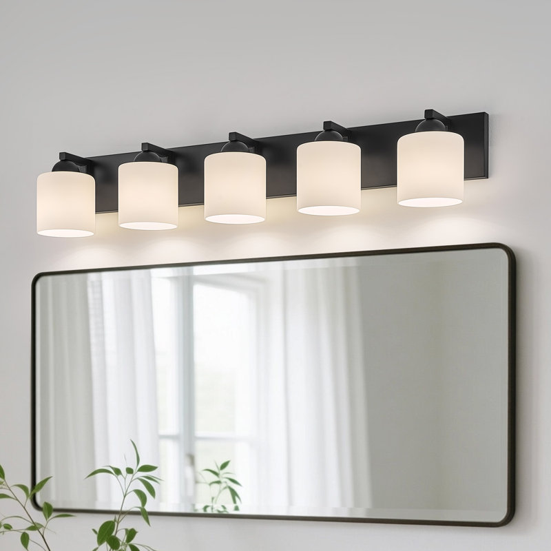 3-Light Bathroom Vanity Light Fixture with Opal Glass Shades, Matte Black, 5
