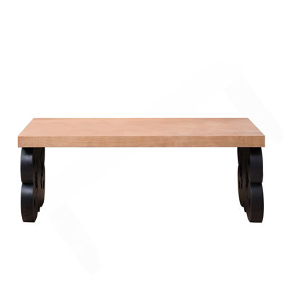 Table basse Black Scroll Base - Table de salon rectangulaire en bois de 47 po avec plateau naturel - Table d'appoint de style campagne moderne - Pièce maîtresse élégante avec motif sculpté orné