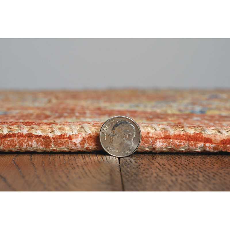 Fason Floral Hand Knotted Area Rug, Rectangle 5' x 7', Spice